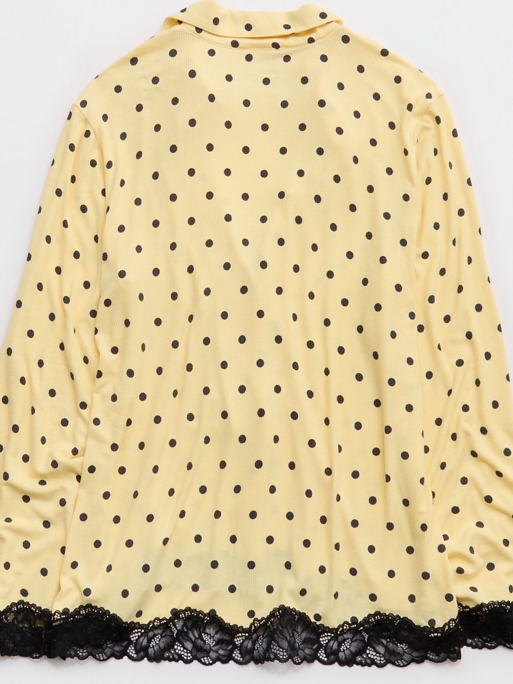Aerie Real Soft Rib Polka Dot Lace-Trim Yellow Pajama Shirt, Large - Picture 5 of 6